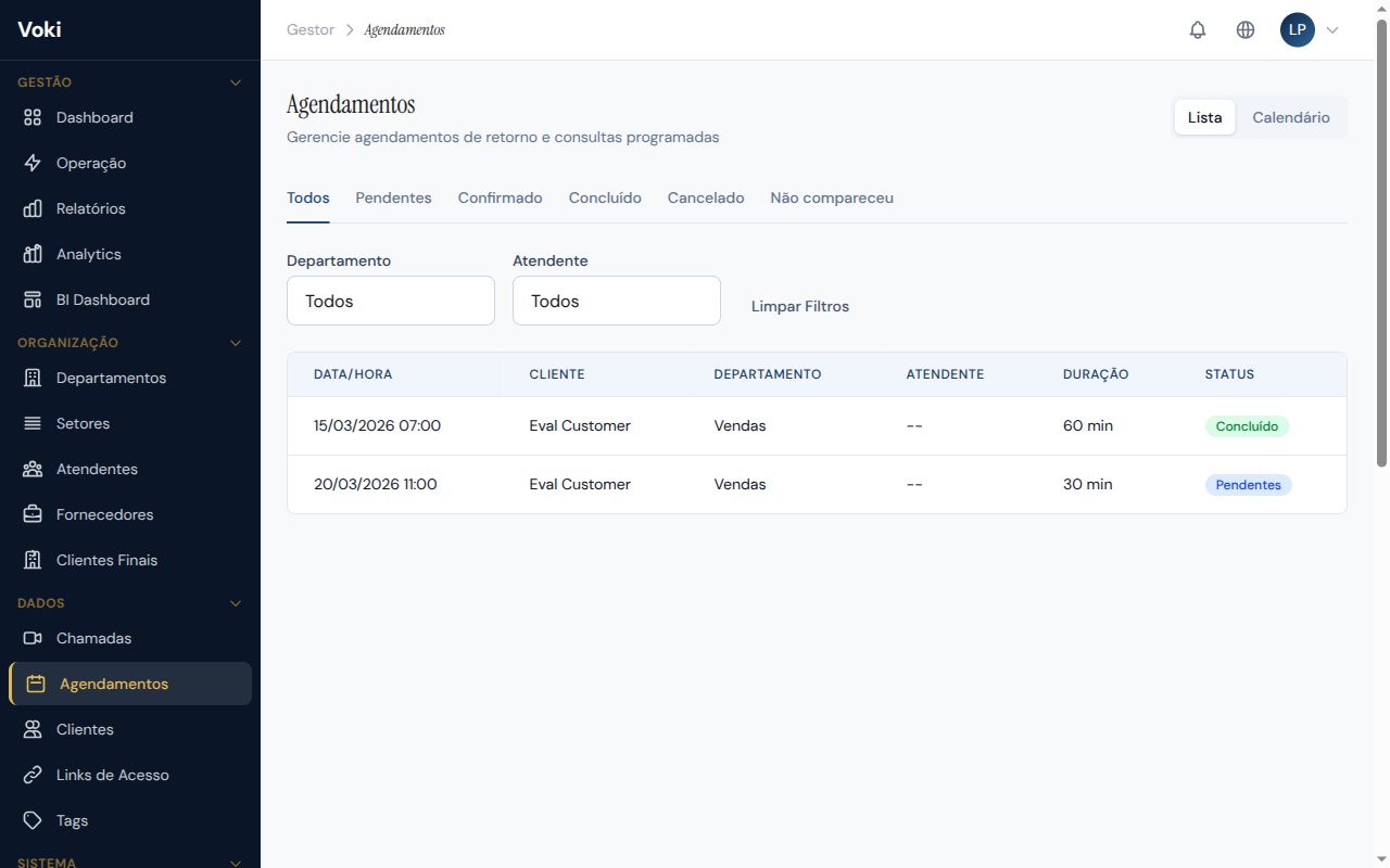 Página de Agendamentos