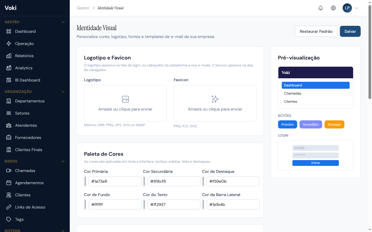 Página de Branding com personalização visual