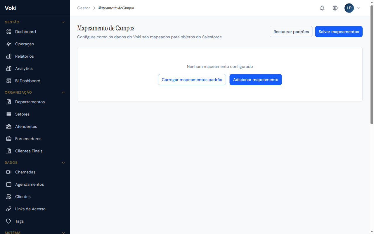 Mapeamento de campos CRM
