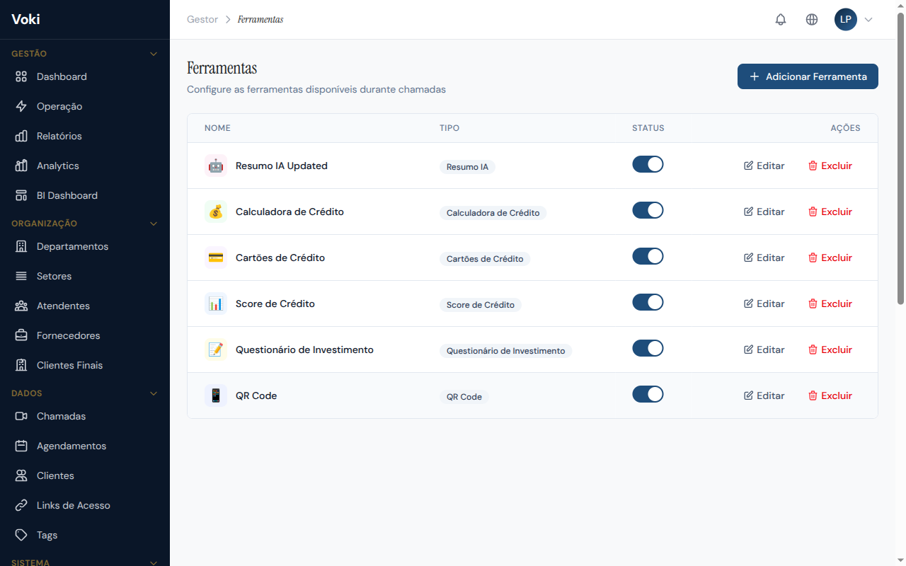 Ferramentas de Interação disponíveis