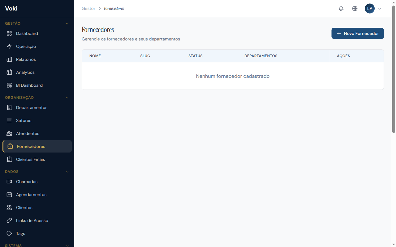 Página de Fornecedores