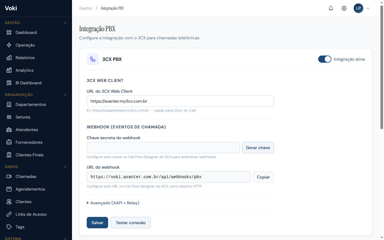 Configuração do PBX 3CX